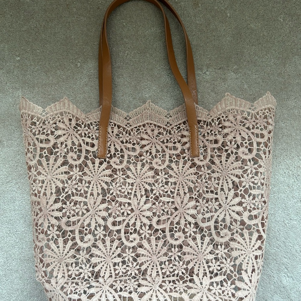 Elegant Lace Tote Bag - Tan